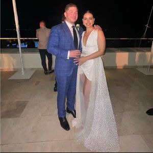 GALIA LAHAV ] LIZA IVORY MINI WEDDING DRESS IN GLITTERED TULLE WITH skirt